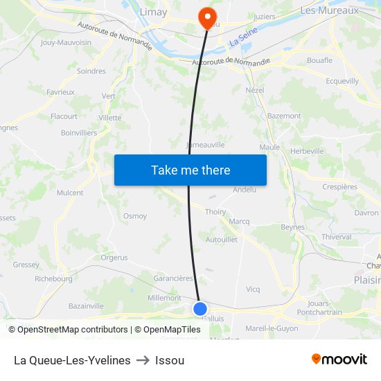 La Queue-Les-Yvelines to Issou map