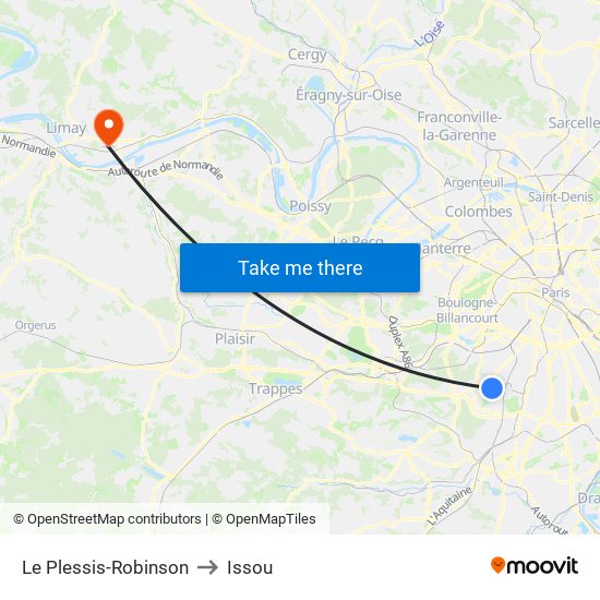 Le Plessis-Robinson to Issou map