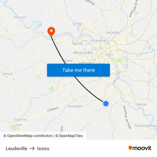 Leudeville to Issou map