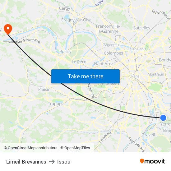 Limeil-Brevannes to Issou map