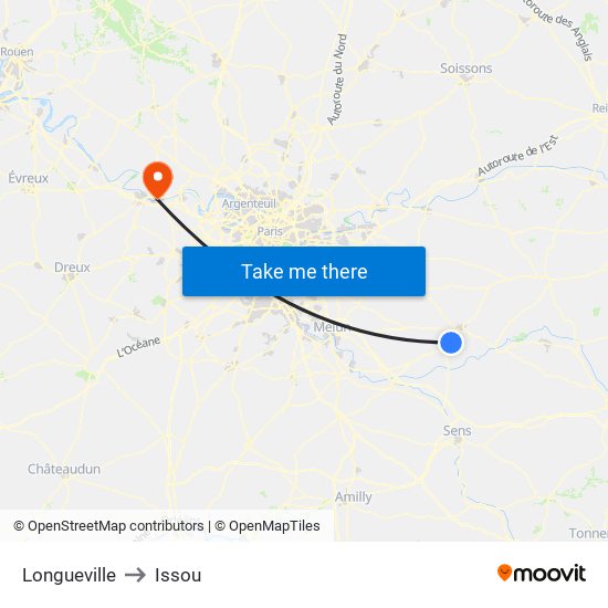 Longueville to Issou map