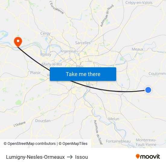 Lumigny-Nesles-Ormeaux to Issou map