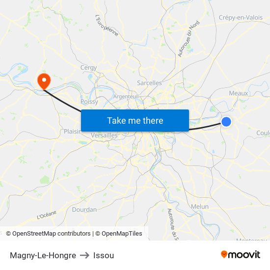 Magny-Le-Hongre to Issou map