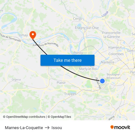 Marnes-La-Coquette to Issou map
