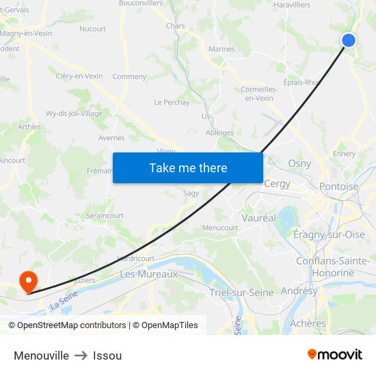 Menouville to Issou map
