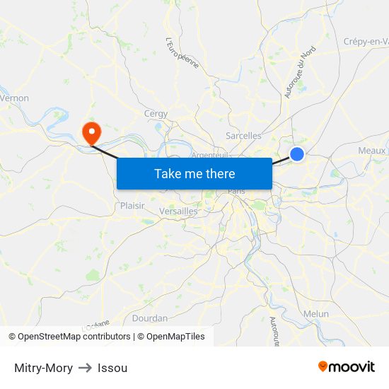 Mitry-Mory to Issou map