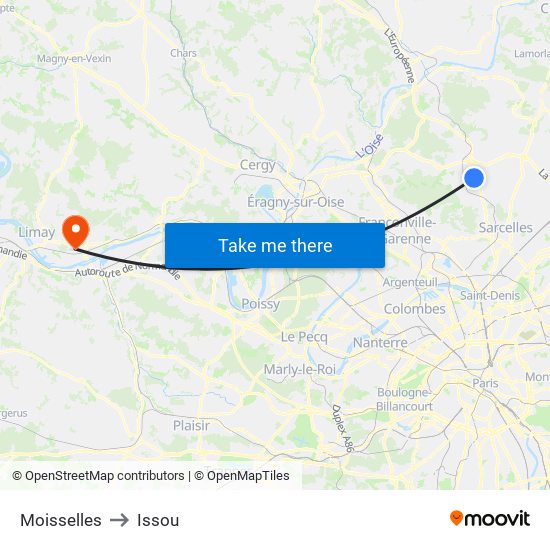 Moisselles to Issou map