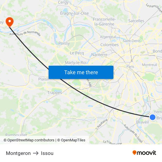 Montgeron to Issou map