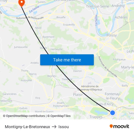 Montigny-Le-Bretonneux to Issou map