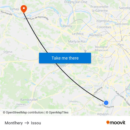 Montlhery to Issou map