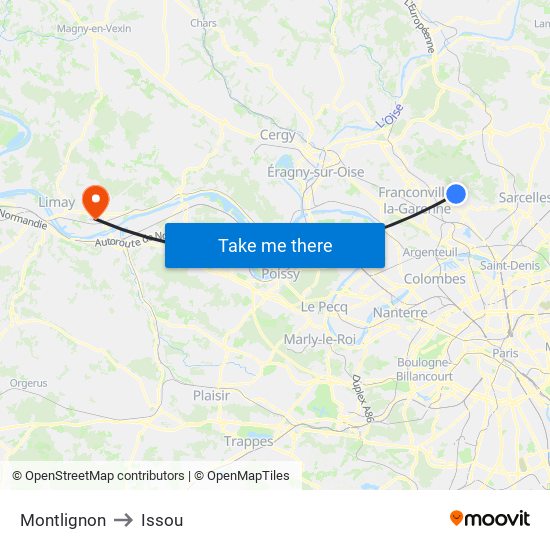 Montlignon to Issou map