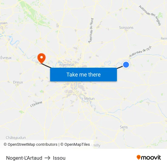 Nogent-L'Artaud to Issou map