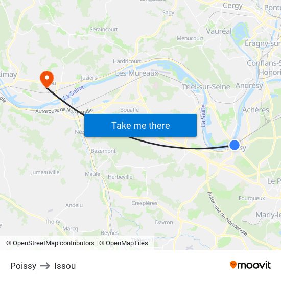 Poissy to Issou map