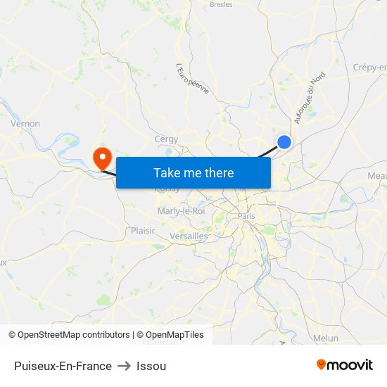 Puiseux-En-France to Issou map