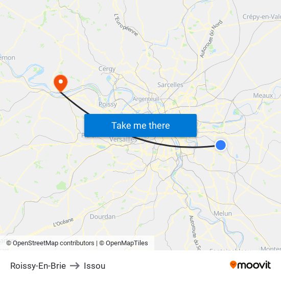 Roissy-En-Brie to Issou map