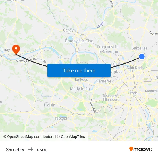 Sarcelles to Issou map