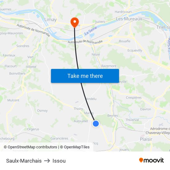 Saulx-Marchais to Issou map