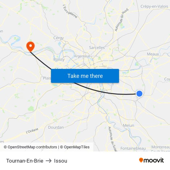 Tournan-En-Brie to Issou map