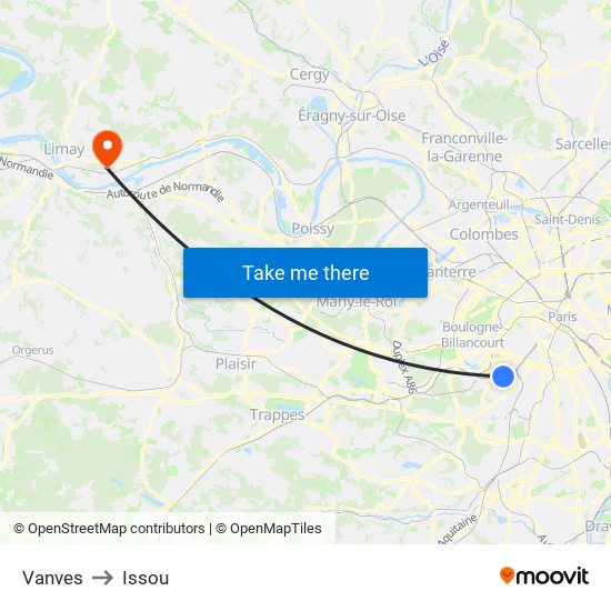 Vanves to Issou map