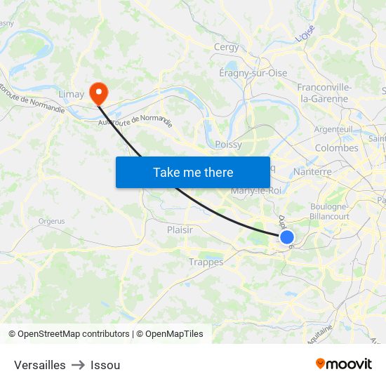 Versailles to Issou map