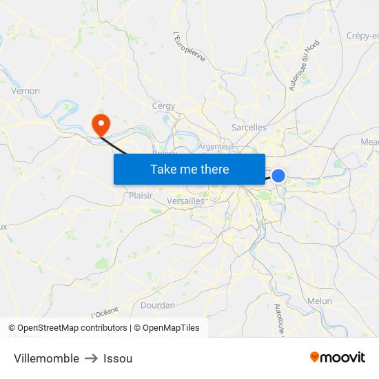 Villemomble to Issou map