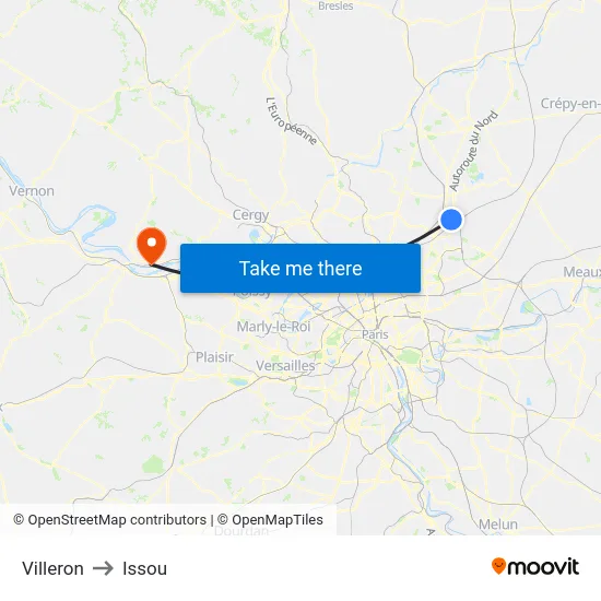 Villeron to Issou map