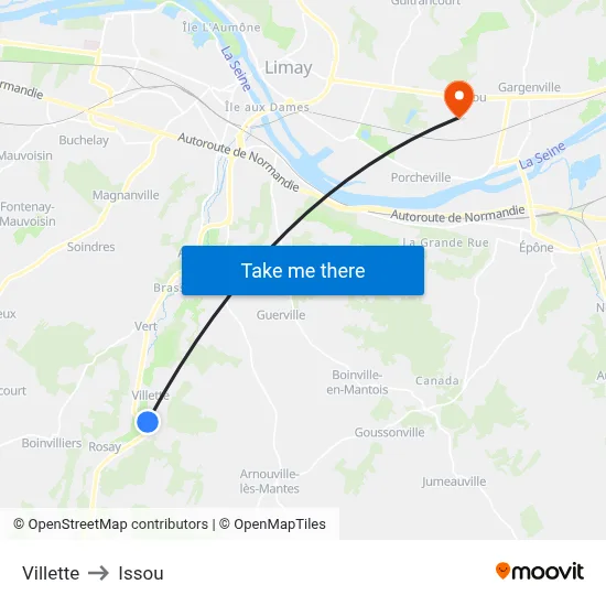 Villette to Issou map