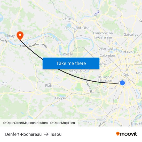 Denfert-Rochereau to Issou map
