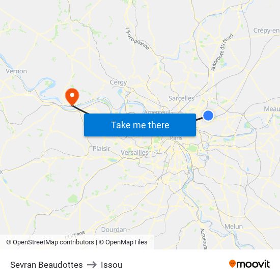 Sevran Beaudottes to Issou map