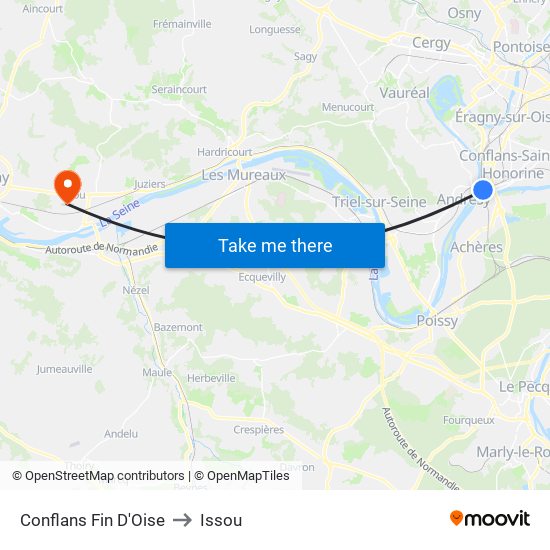 Conflans Fin D'Oise to Issou map