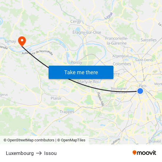 Luxembourg to Issou map