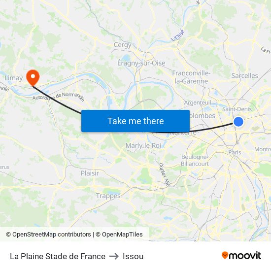 La Plaine Stade de France to Issou map