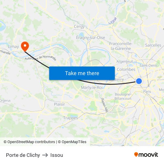 Porte de Clichy to Issou map