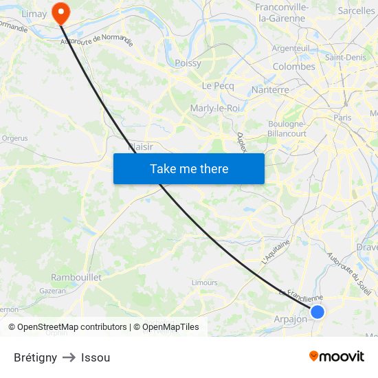 Brétigny to Issou map