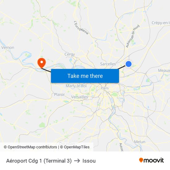 Aéroport Cdg 1 (Terminal 3) to Issou map