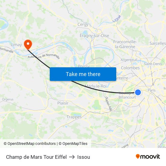 Champ de Mars Tour Eiffel to Issou map