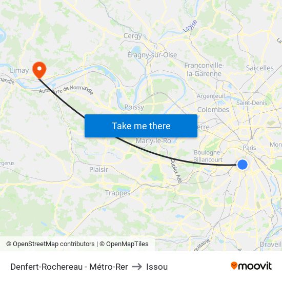 Denfert-Rochereau - Métro-Rer to Issou map