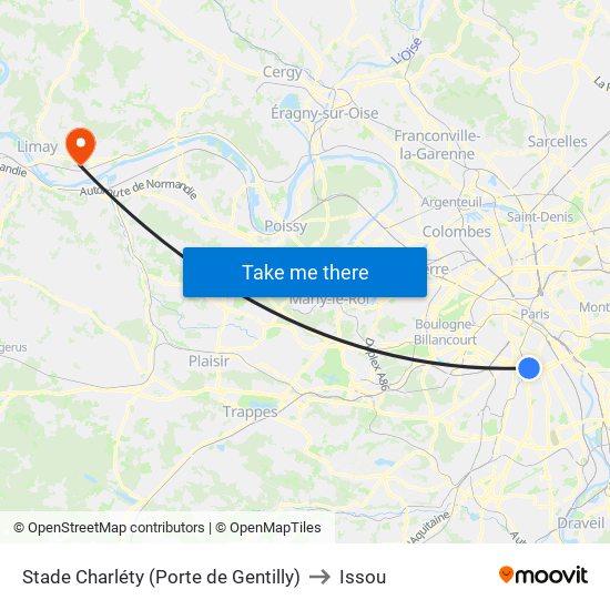 Stade Charléty (Porte de Gentilly) to Issou map