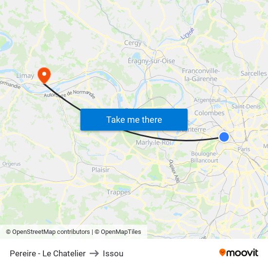 Pereire - Le Chatelier to Issou map