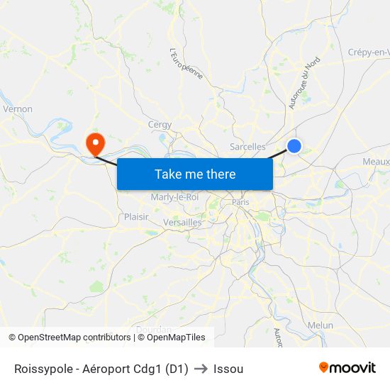 Roissypole - Aéroport Cdg1 (D1) to Issou map