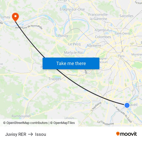 Juvisy RER to Issou map