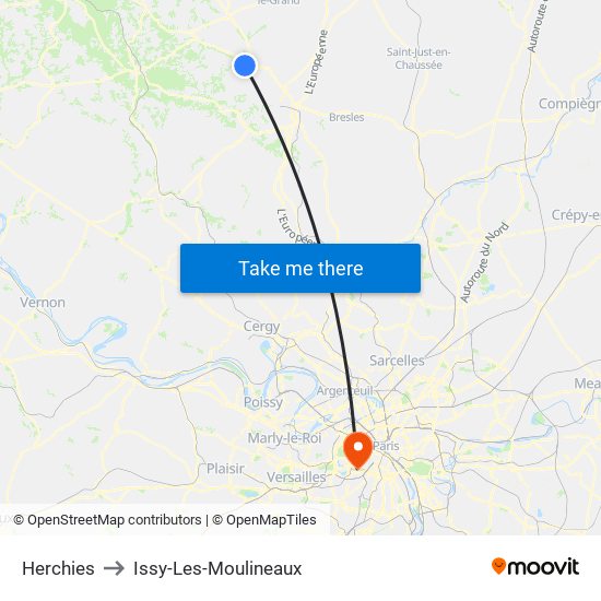 Herchies to Issy-Les-Moulineaux map