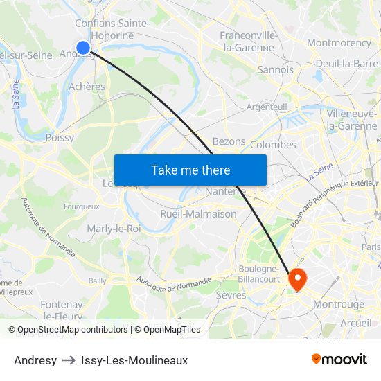 Andresy to Issy-Les-Moulineaux map
