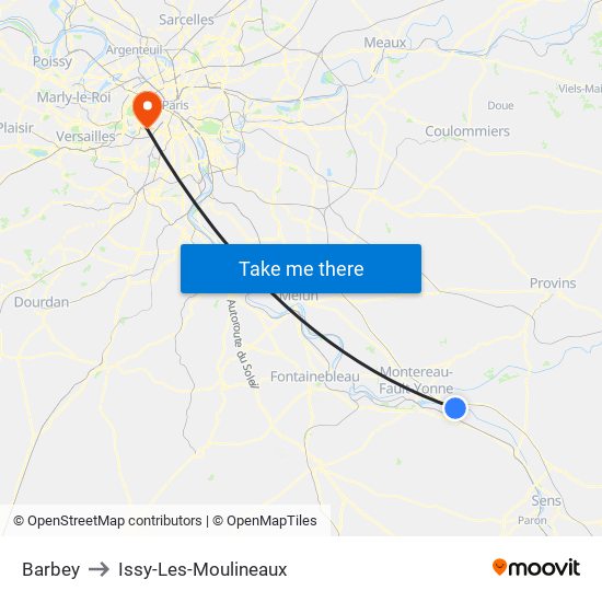 Barbey to Issy-Les-Moulineaux map
