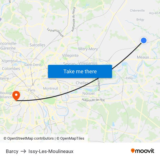 Barcy to Issy-Les-Moulineaux map