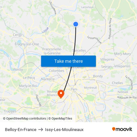 Belloy-En-France to Issy-Les-Moulineaux map