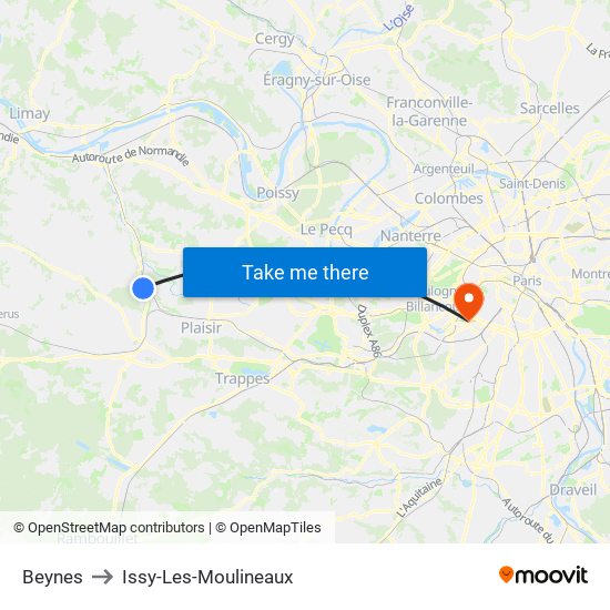 Beynes to Issy-Les-Moulineaux map