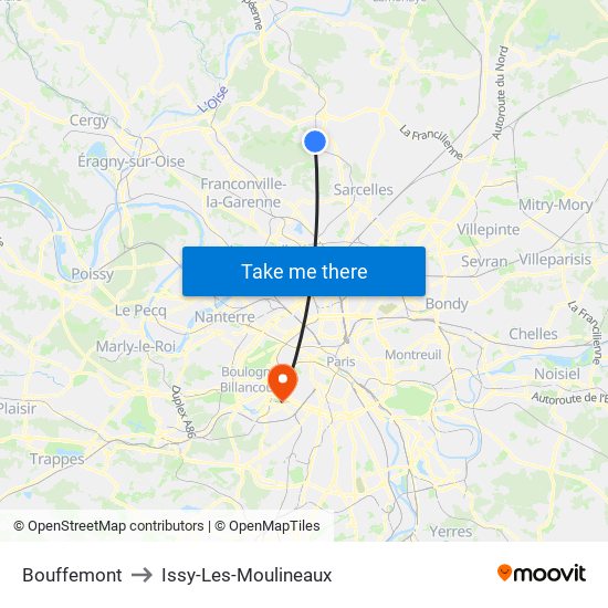 Bouffemont to Issy-Les-Moulineaux map