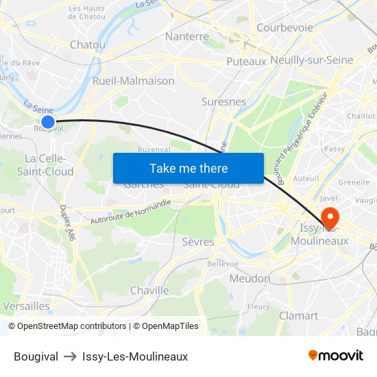 Bougival to Issy-Les-Moulineaux map