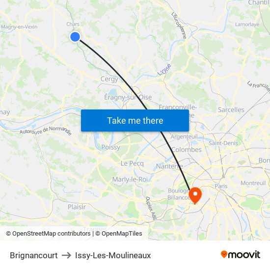 Brignancourt to Issy-Les-Moulineaux map